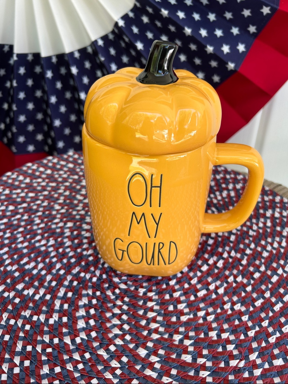 Rae Dunn Yellow Pumpkin Lid Mug - "OH MY GOURD"